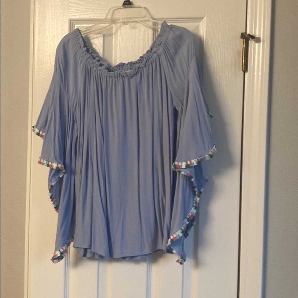 Off the shoulder blue top